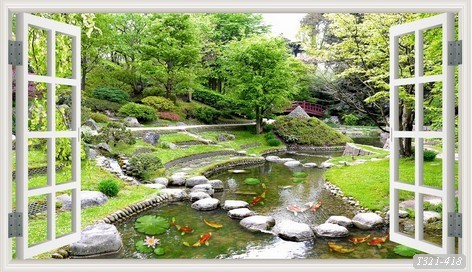 Tranh dán tường phong cảnh hồ thác, cây cối T321-526